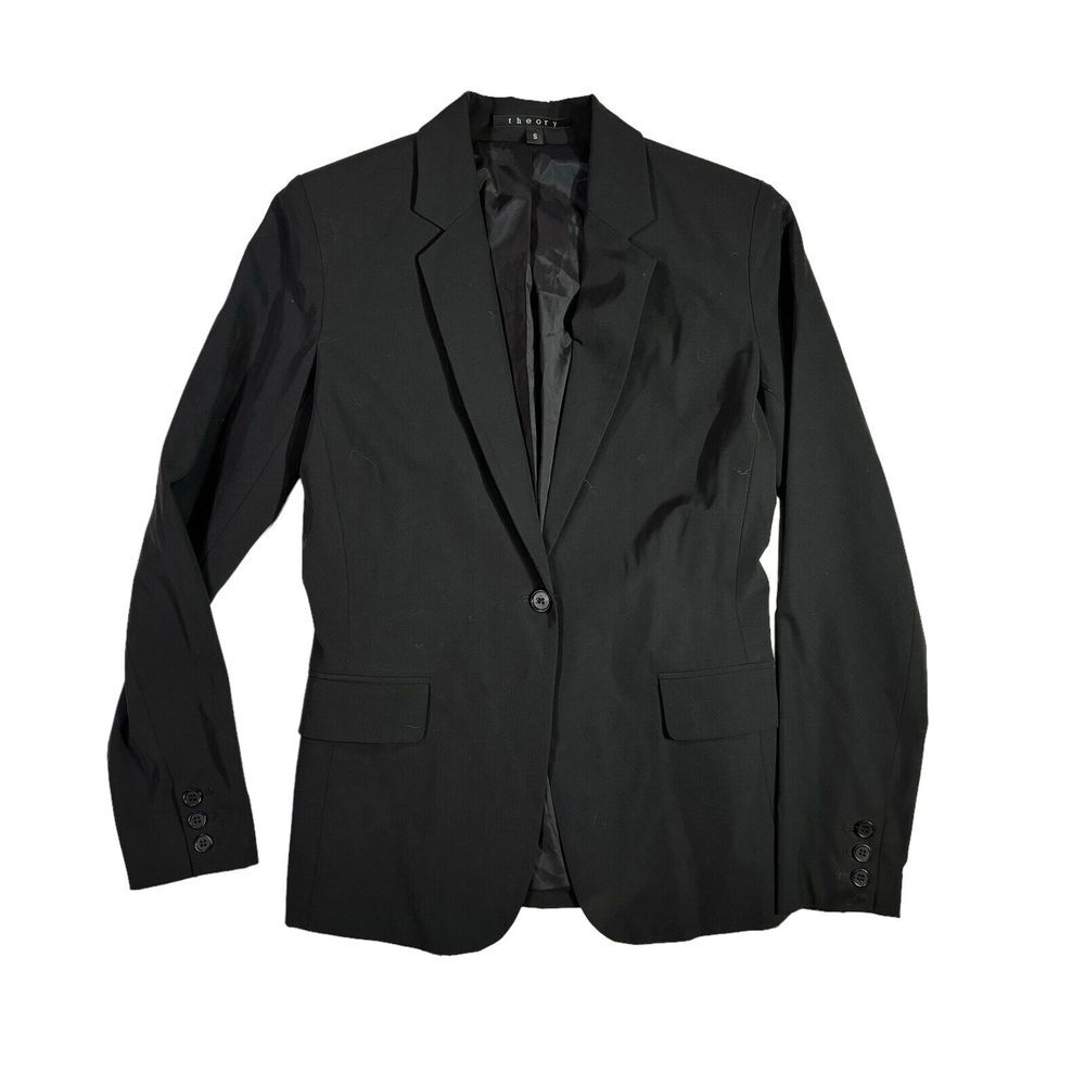 Woman's THEORY Basic Black Single Button Jacket Blazer Size S